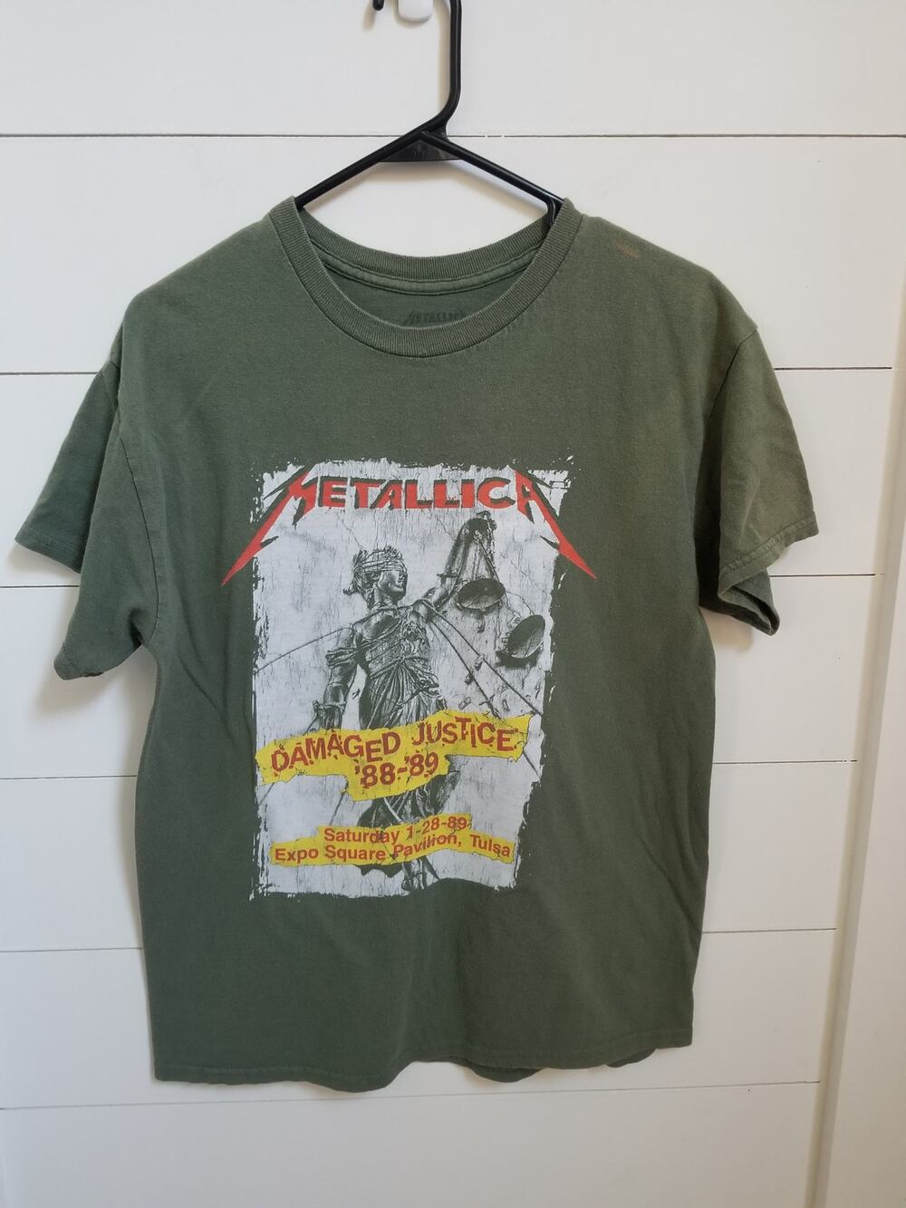 Metallica Damaged Justice 88-89 Tour Graphic T-Shirt Green Size M Band Tee